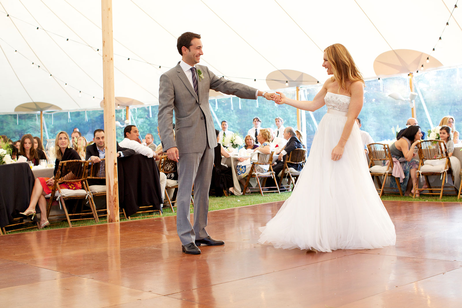 newly married couple dancing